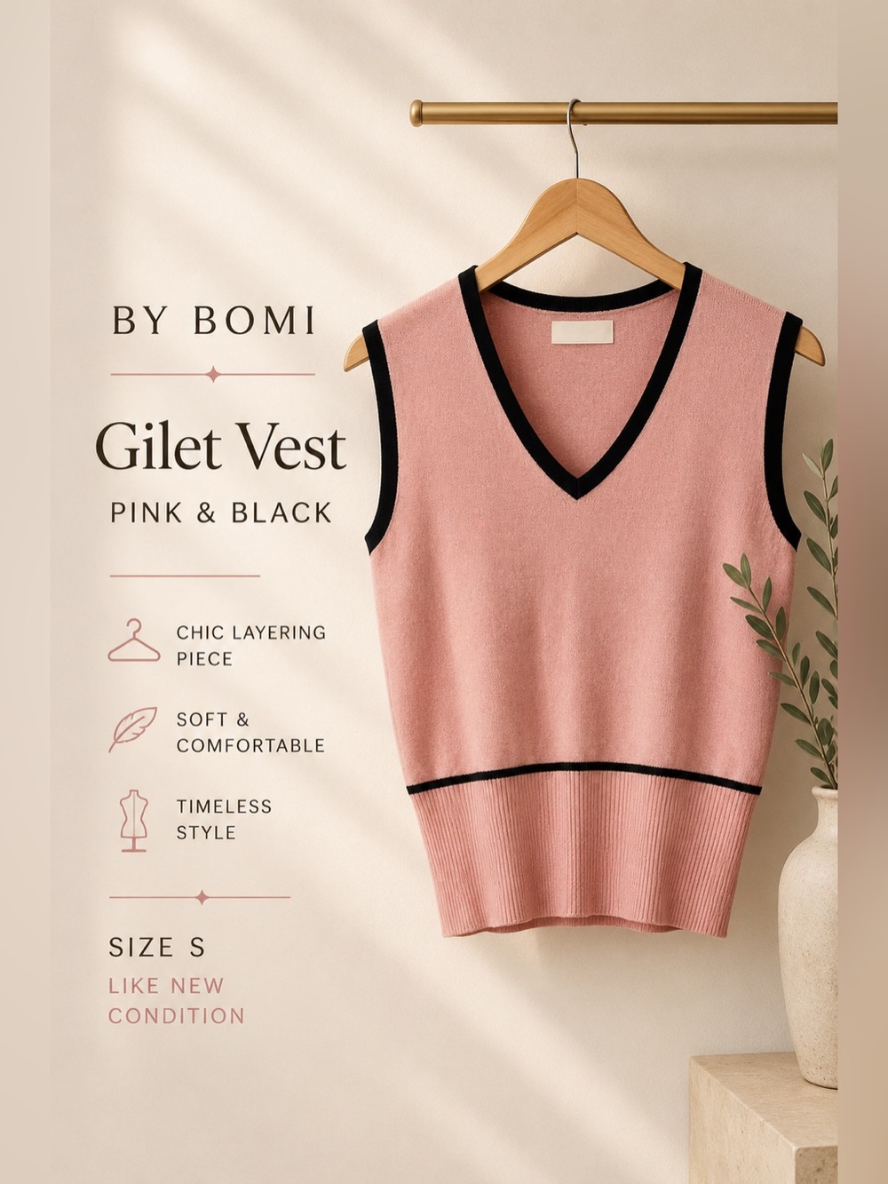 By Bomi Contrast Trim Sweater Vest Size Small